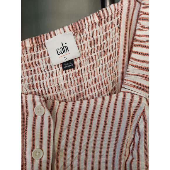 Cabi Womens Size Small Carnival Stripe Puff Sleeve Square Neck Boho Chic Blouse - Picture 4 of 10